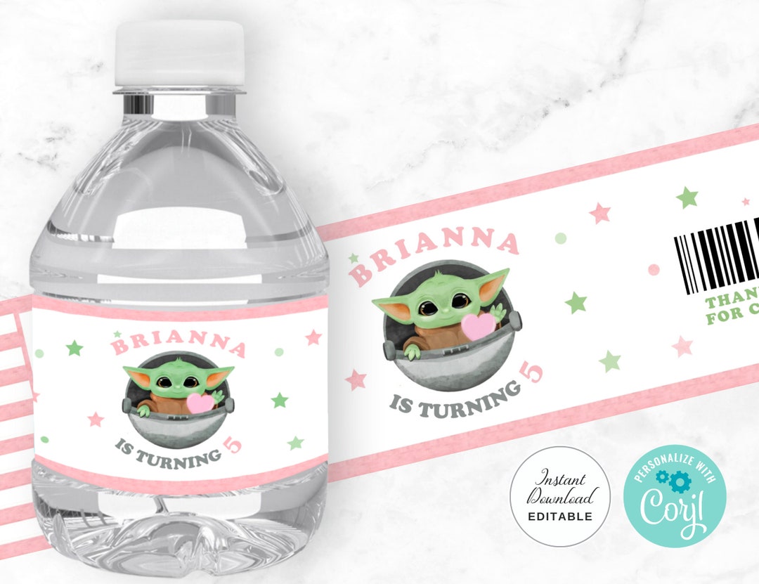 Editable Baby Yoda Water Bottle Labels, Instant Download Baby Yoda