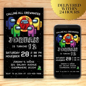 Among Us Birthday Party Invitation, Among Us Invitation, Amongus Digital Invitation | I043