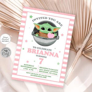 Editable Baby Yoda Birthday Invitation, ANY AGE, Baby Yoda Invitation, Baby Alien Invitation, Baby Yoda Instant Download Invitation #0710 image 9