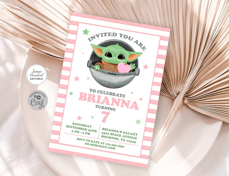 Editable Baby Yoda Birthday Invitation, ANY AGE, Baby Yoda Invitation, Baby Alien Invitation, Baby Yoda Instant Download Invitation #0710 image 9