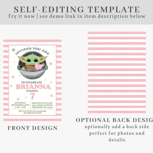 Editable Baby Yoda Birthday Invitation, ANY AGE, Baby Yoda Invitation, Baby Alien Invitation, Baby Yoda Instant Download Invitation #0710 image 7