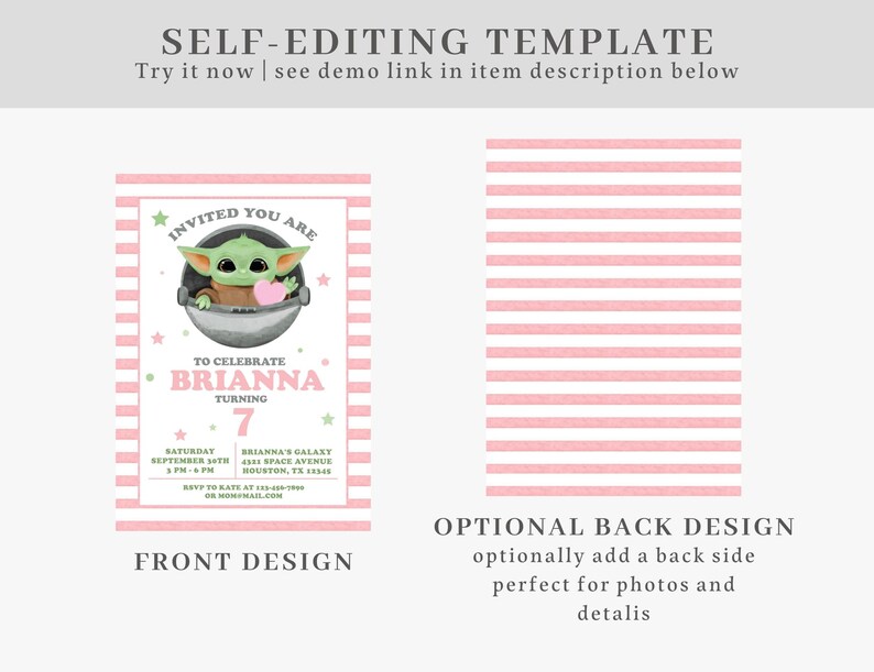 Editable Baby Yoda Birthday Invitation, ANY AGE, Baby Yoda Invitation, Baby Alien Invitation, Baby Yoda Instant Download Invitation #0710 image 7