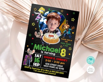 Chuck E Cheese Birthday Invitation, Editable Chuck E Cheese Invitation, Chuck E Cheese Party Supplies, Chuck E Cheese Photo Invite #CH02