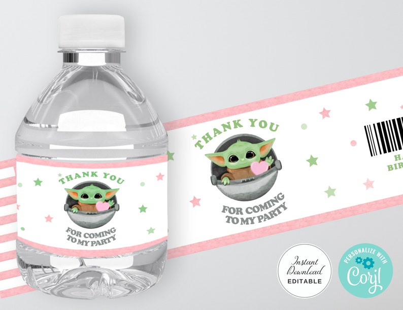 Editable Baby Yoda Water Bottle Labels Instant Download Star - Etsy