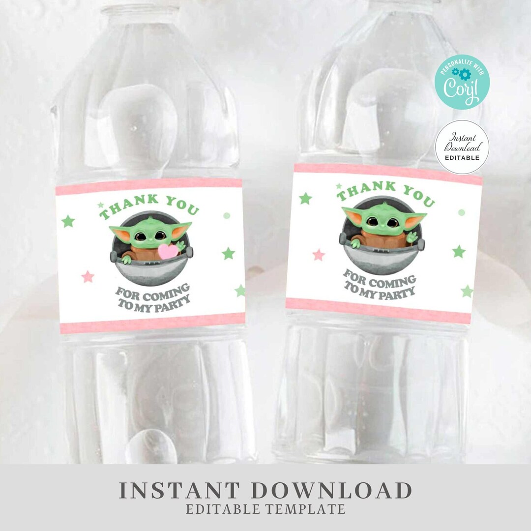 Editable Baby Yoda Water Bottle Labels, Instant Download Star Wars ...