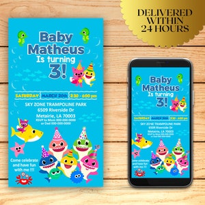 Baby Hai Evite Eletrônico, Geburtstag Baby Hai Evite, Convite Digital Baby Hai, Convite Eletrônico Fofo Baby Hai | I058
