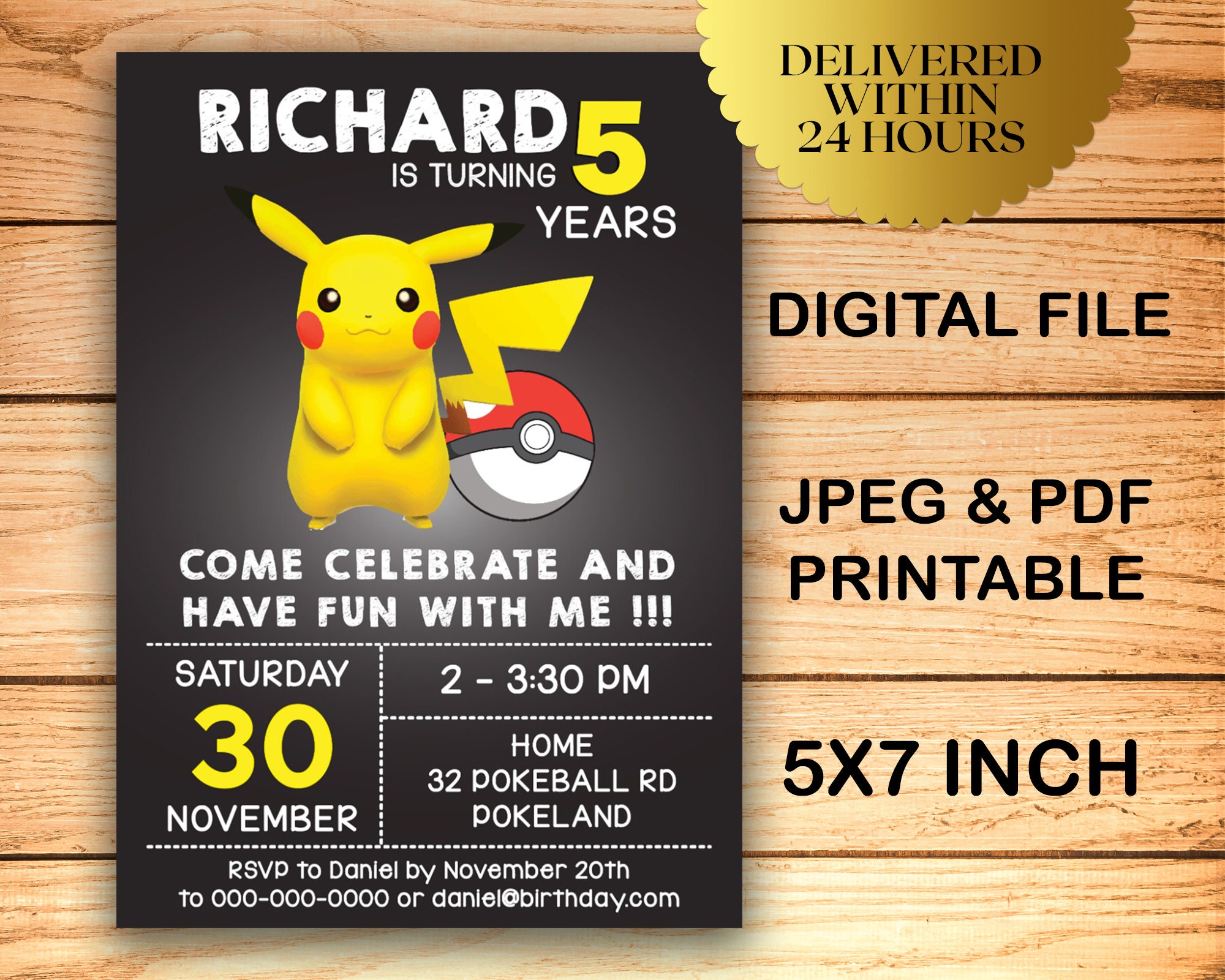 Pikachu Invitation Pokemon Birthday Invitation Pikachu Etsy Ireland