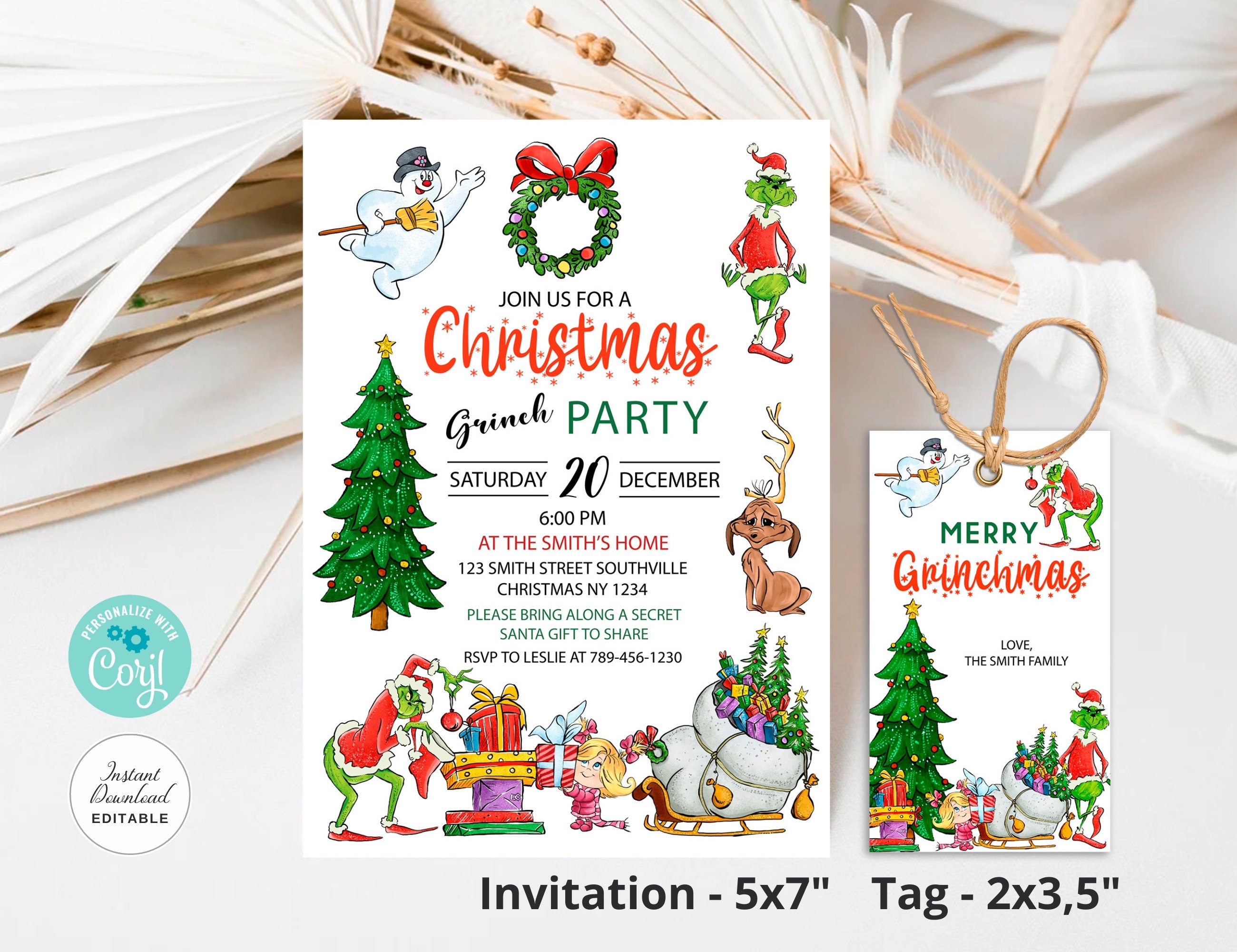 Grinch Christmas Party Birthday Invitation and Thank You Card -   Portugal