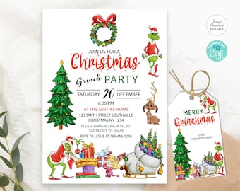 Download instantâneo, convite editável, etiquetas de agradecimento editáveis, convite de Natal, suprimentos de Natal, Corjl #C004-2