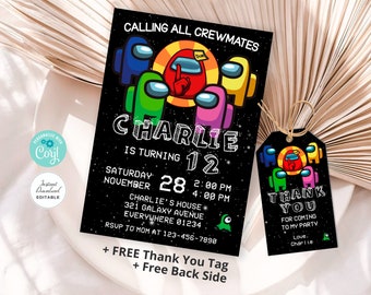 Editable Among Us Birthday Invitation, ANY AGE, Editable Template Corjl, Corjl Invitation, Kid Birthday Invitation, AMONGUS Tags #0040