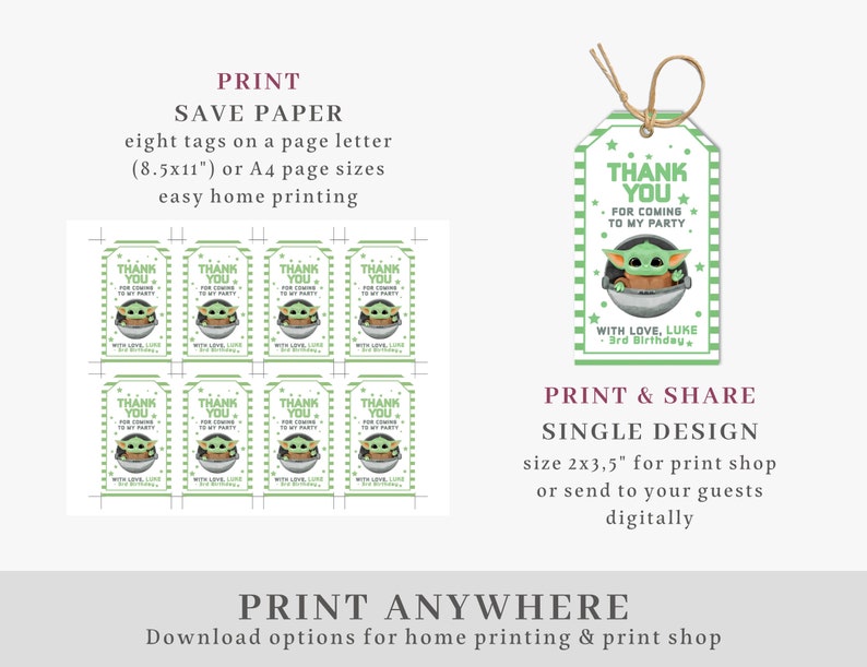 Editable Baby Yoda Tags Instant Download Yoda Thank You Tags - Etsy