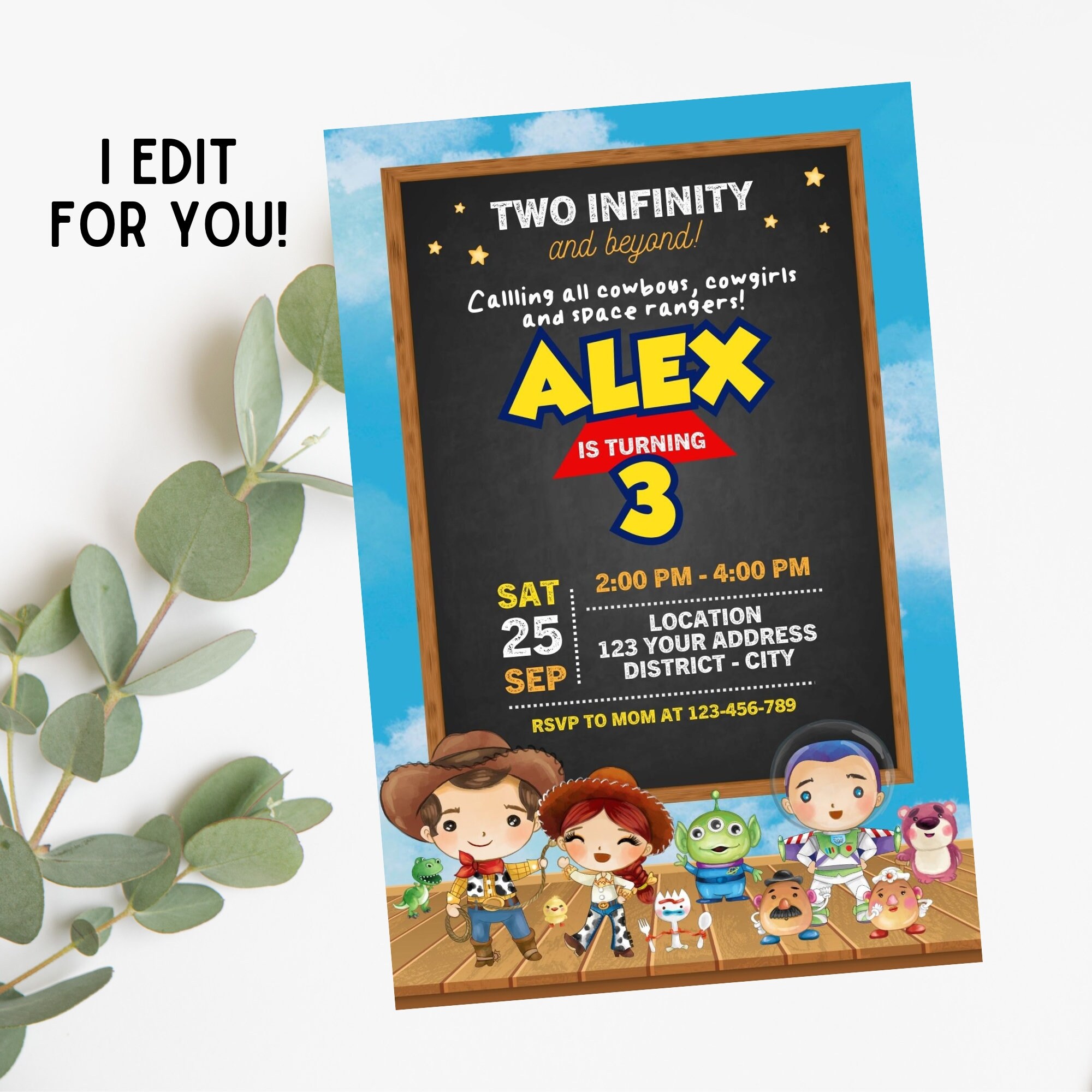 Two Infinity and Beyond Invitation Toy Story Birthday Invitation Custom Invitation Personalizable Invitation 5x7 4x6 or