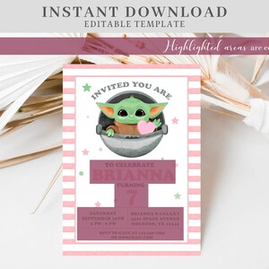 Editable Baby Yoda Birthday Invitation, ANY AGE, Baby Yoda Invitation, Baby Alien Invitation, Baby Yoda Instant Download Invitation #0710 image 5