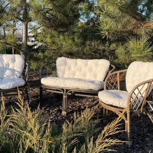 Set of 3 pair of chairs, tufted  cushions for bench & 2 chairs , Handmade cushions, rattan cushions, linen cushions, chair pad for bench