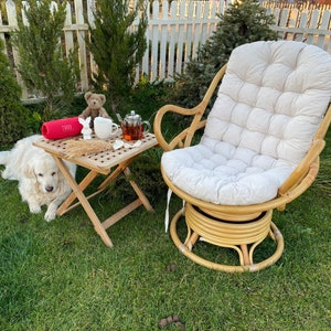 Tufted cushion for rocking chair, rattan wooden chair pad, handmade cushion, linen cushion, decor for Home, rattan cushion, handmade gift, image 3