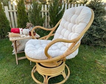 Farmhouse Rattan Rocking Circle Balcony Floor Pillows Bistro Wicker Kitchen Dining Seat Pads Linen Patio Tufted Chair Cushions Round