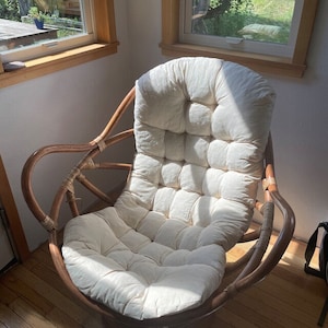Tufted cushion for rocking chair, rattan wooden chair pad, handmade cushion, linen cushion, decor for Home, rattan cushion, handmade gift, image 1