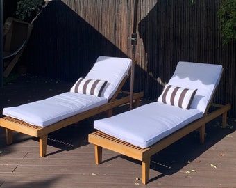 Gebroken wit lang Chaise Lounge-kussen voor tuinmeubelen / zwembadkussen voor ligstoelen, chaise longue voor buiten, linnen ligstoelkussen