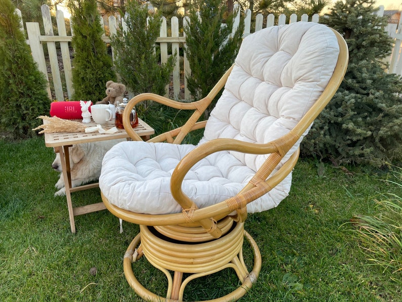 Tufted cushion for rocking chair, rattan wooden chair pad, handmade cushion, linen cushion, decor for Home, rattan cushion, handmade gift, image 2