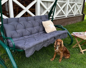 Linen cushion for swing bench, long quilted cushion, many sizes and Colors, handmade linen tufted cushion