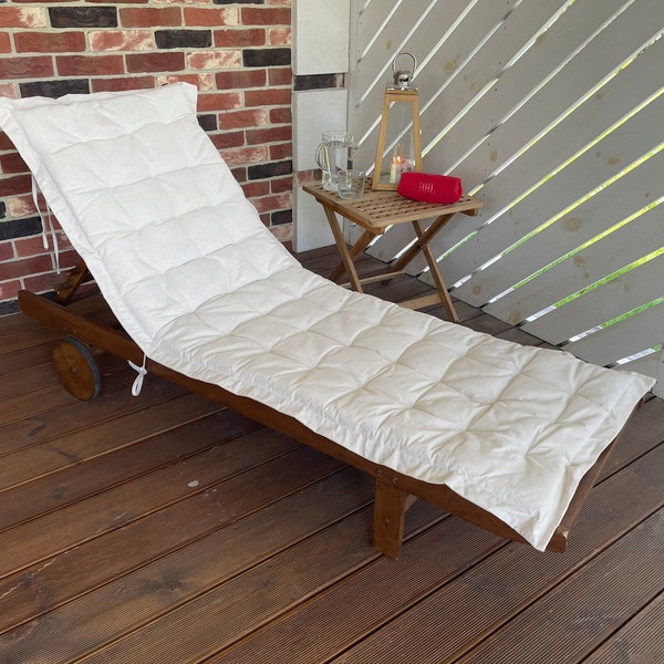 Off-white long Chaise Lounge Cushion/ pool pad for sun lounges, chaise longue made of Linen fabric , handmade cushion, lounger cushion