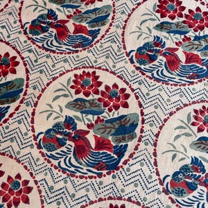 120cmx46cm Vintage printed fabric, Mandarin duck fabric, Hand printed fabric, Vintage textile, Chinese textile, Home decoration fabric