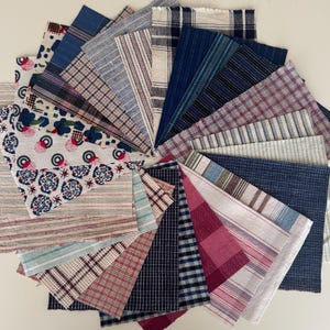 25 pcs Vintage Handwoven Cotton Fabric Bundle: Boro Denim Patches, Patchwork Scraps