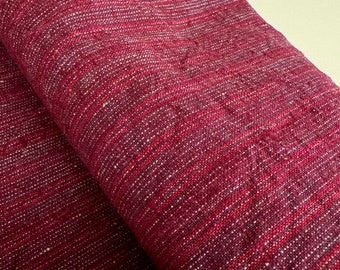 Jujube - tissu rayé tissé à la main vintage, tissu en coton framboise, tissu de décoration intérieure, tissu teint en fil, tissu de costume vintage