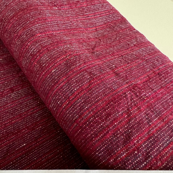 Jujube- Vintage handwoven stripe fabric, Raspberry cotton fabric, home decor fabric, yarn-dyed fabric, vintage costume fabric