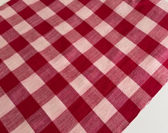 Vichy - Vintage Red and White Gingham Fabric: Handwoven Cotton, Farmhouse Decor