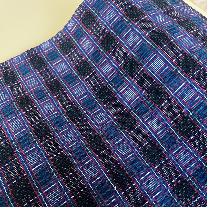 Kaleidoscope Vintage handwoven fabric, twill weave, blue check fabric, costume fabric, furnishing fabric image 6