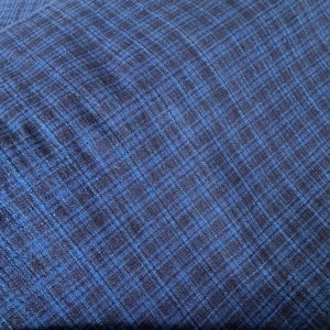 Como - Vintage blue gingham handwoven fabric, vintage vichy fabric, vintage indigo cotton fabric, costume fabric, vintage workwear fabric