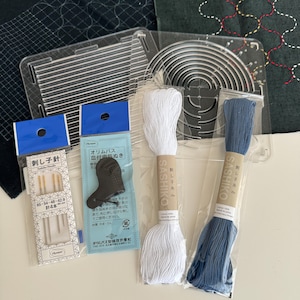 Sashiko tool kit,Sashiko Starter Set with needles, Olympus Sashiko thread, Sashiko stencil,Olympus leather thimble, visible mending tool