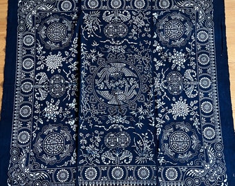 95cmx39cm Vintage Indigo Batik Fabric, Chinese Vintage