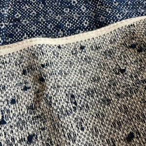 May include: Close-up of a woven fabric with a white background and black woven threads. The fabric has a textured, almost bumpy surface.
