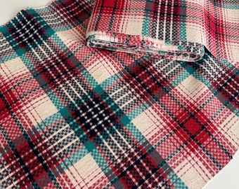 Ceremony - Vintage Handwoven Cotton Fabric: Red & Green Plaid, Shanghai Decor