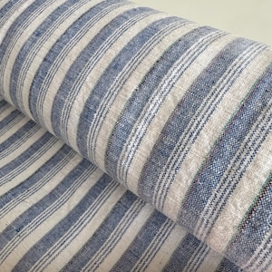 Coastline - Blue Stripe Cotton Fabric – Vintage Handwoven Grain Sack, 13.8"
