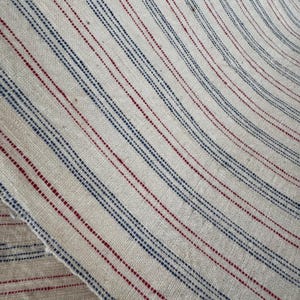 Tessuto di cotone a righe sottili Vermicelli, tessuto vintage fatto a mano, tessuto rustico di cotone a righe, tessuto per borsa tote, sacco per cereali
