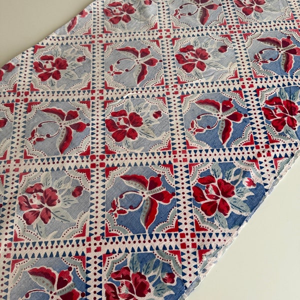 tissu vintage à fleurs/45 cm x 120 cm, tissu vintage imprimé à la main, tissu shabby chic, tissu papillon, décoration d'intérieur, textile vintage