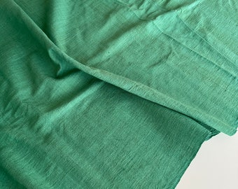 Vintage handwoven raw silk /  Noil poplin / Silk noil / Green silk / Rustic handwoven silk / Handmade silk / Silk Curtain fabric