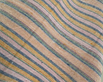 Macaron - Multi-color stripe cotton fabric, vintage handwoven fabric, colorful vintage stripe fabric, cushion fabric, vintage wear fabric