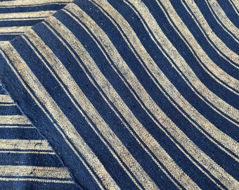 Pavement- Vintage blue stripe fabric, vintage handwoven ticking fabric, rustic stripy cotton fabric, grain sack, vintage homespun