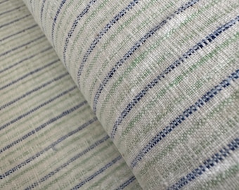 Grass- Green stripe fabric, Pinstripe cotton fabric, vintage handwoven fabric, rustic stripy fabric, grain sack, farmhouse fabric