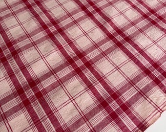 Cottage - Vintage Red Plaid Cotton Fabric: Handwoven Homespun
