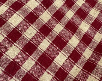 Damier - Tissu en coton à carreaux rouge blanc / tissu tissé à la main vintage / tissu à carreaux rustique / tissu vichy rouge / tissu de ferme