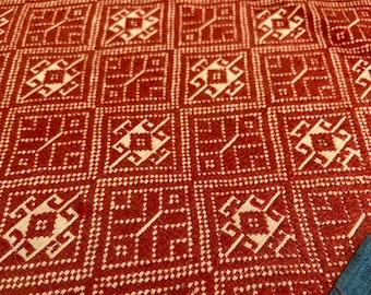 Vintage Turkey Red Wedding Blanket: Handwoven Miao Tribal Quilt