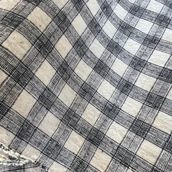 Sketch - Vintage check fabric, handwoven cotton fabric, upholstery fabric, antique costume fabric, shabby chic fabric