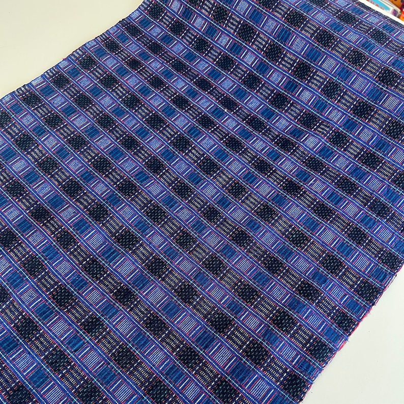 Kaleidoscope Vintage handwoven fabric, twill weave, blue check fabric, costume fabric, furnishing fabric image 4