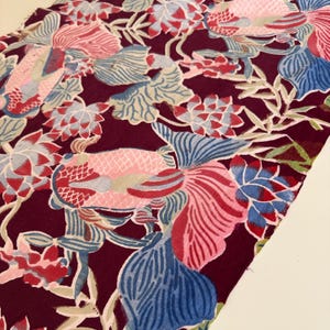 93cmx47cm Vintage hand printed fabric, Goldfish fabric, shabby chic fabric , home decor, Art deco fabric, lotus fabric