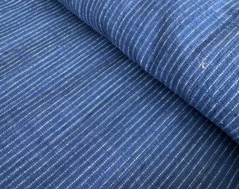 Ligne pointillée - tissu à rayures bleues vintage, tissu de vêtements de travail vintage, tissu sashiko, boro, tissu de broderie, tissu de costume